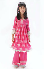 Thumbnail for Lil Drama Trunk Tales Girls Pink Kurta With Pant Set - Distacart