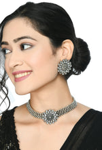 Thumbnail for Mominos Fashion Johar Kamal Oxidised Silver-Plated Brass Finish Kundan Choker For Women (Silver) - Distacart