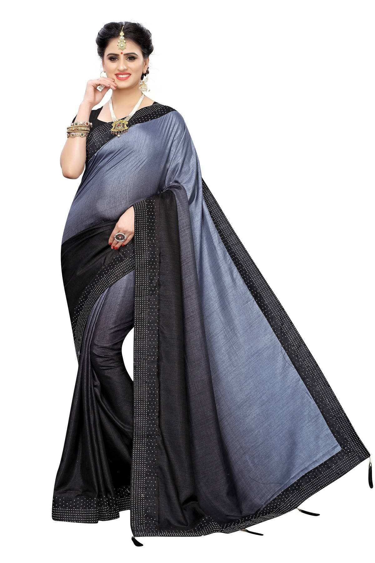 Vamika Grey Sana Silk Stone Work Saree