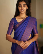 Thumbnail for DEIANA'S Beautiful Golden Jari with New Design Soft Lichi Silk Saree - BLue - Distacart