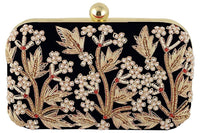 Thumbnail for Jaishri Handicrafts Pearl Floral Clutch Carbon Black