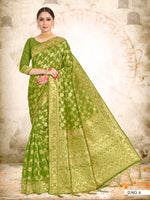 Thumbnail for Vardha Kelly Green Woven Banarasi Saree