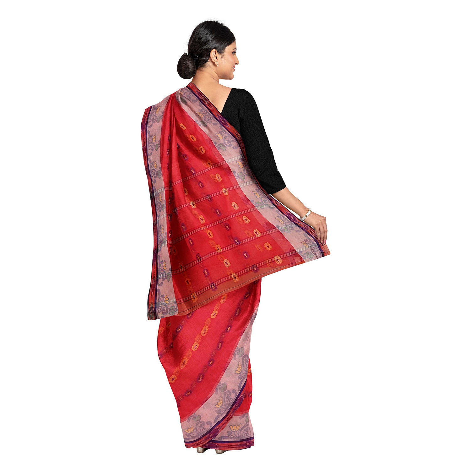 Exclusive Collection 100% Pure Cotton Red Tant Saree With Hand Weaving Work - Distacart