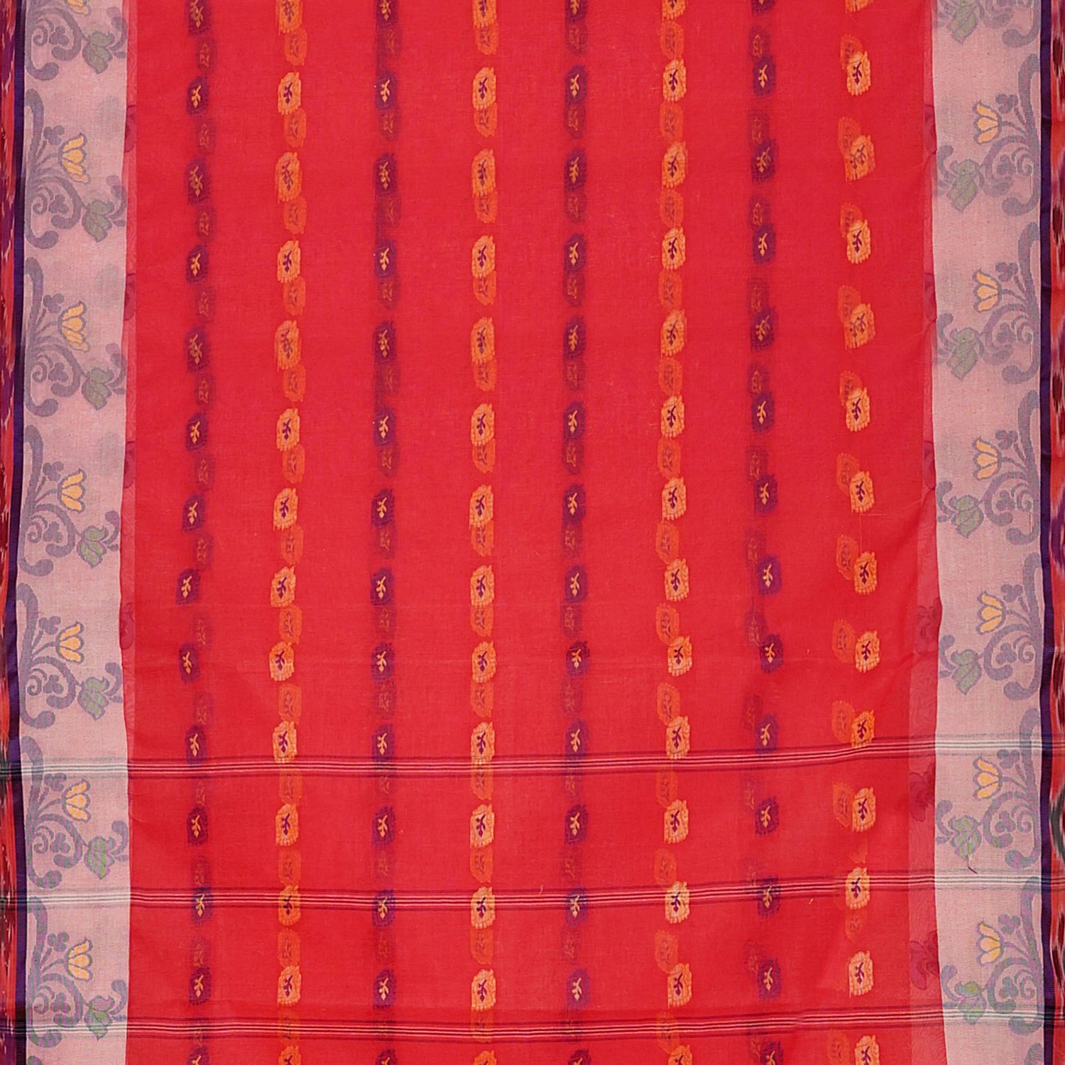 Exclusive Collection 100% Pure Cotton Red Tant Saree With Hand Weaving Work - Distacart