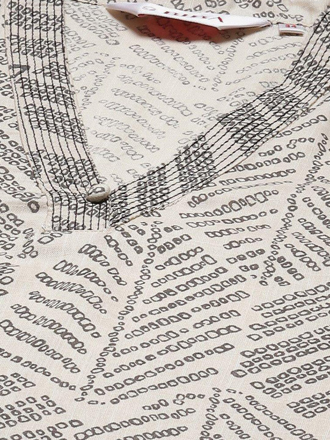 Biba Ethnic Motifs Printed Thread Work V-Neck Kurta - Distacart