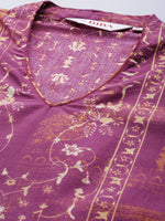 Thumbnail for Biba Women Purple & Brown Pure Cotton Ethnic Motifs Printed V-Neck Sleeveless Kurta - Distacart