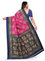 Thumbnail for Kalini Pink & Navy Blue Ethnic Motifs Art Silk Half and Half Mysore Silk Saree - Distacart