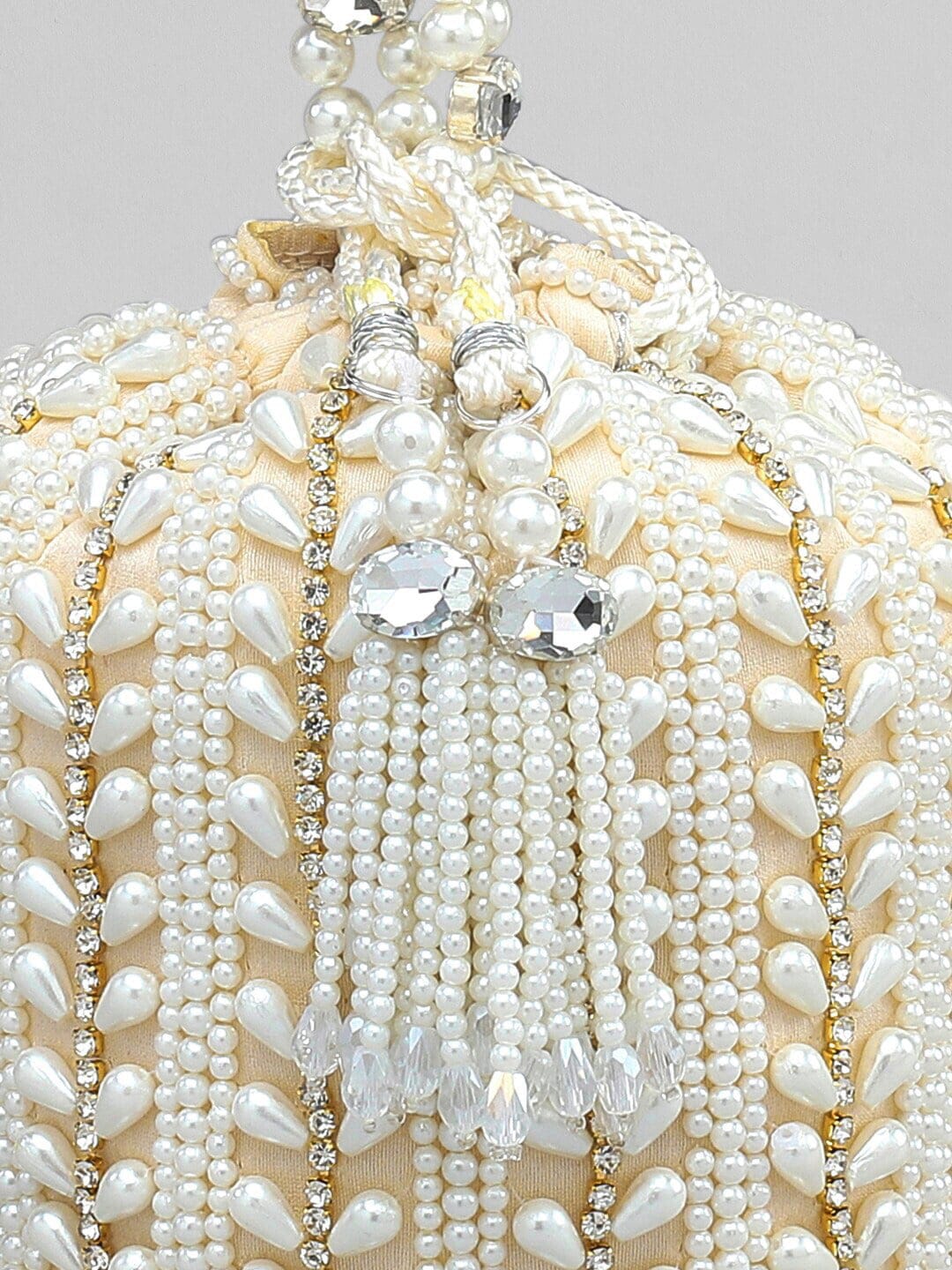 Rubans White & Gold-Toned Embellished Potli Clutch - Distacart