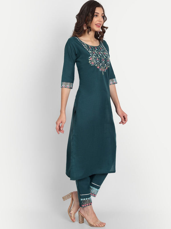 Kalini Floral Yoke Design Regular Thread Work Kurta with Trousers & With Dupatta - Distacart