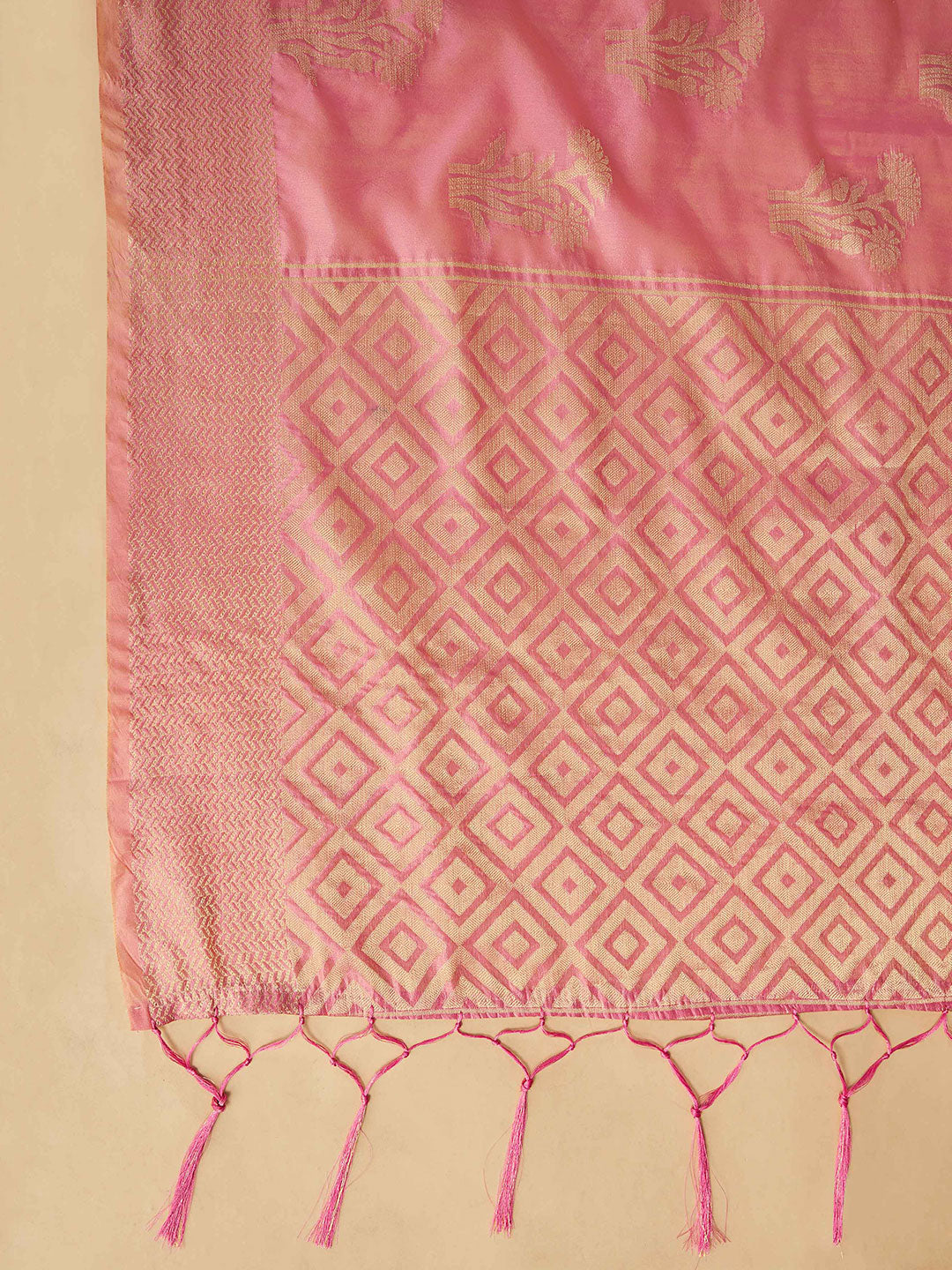 Sangria Pink Woven Design Organza Saree - Distacart