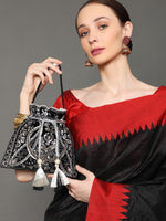 Thumbnail for Masq Black & Silver-Toned Embellished Potli Clutch - Distacart