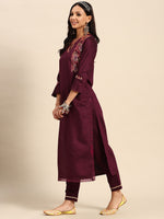 Thumbnail for Sangria Women Floral Embroidered Regular Sequinned Kurta With Trousers & With Dupatta - Distacart