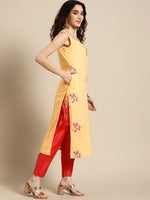 Thumbnail for Sangria Women Yellow Floral Embroidered Sequinned Kurta with Trousers - Distacart