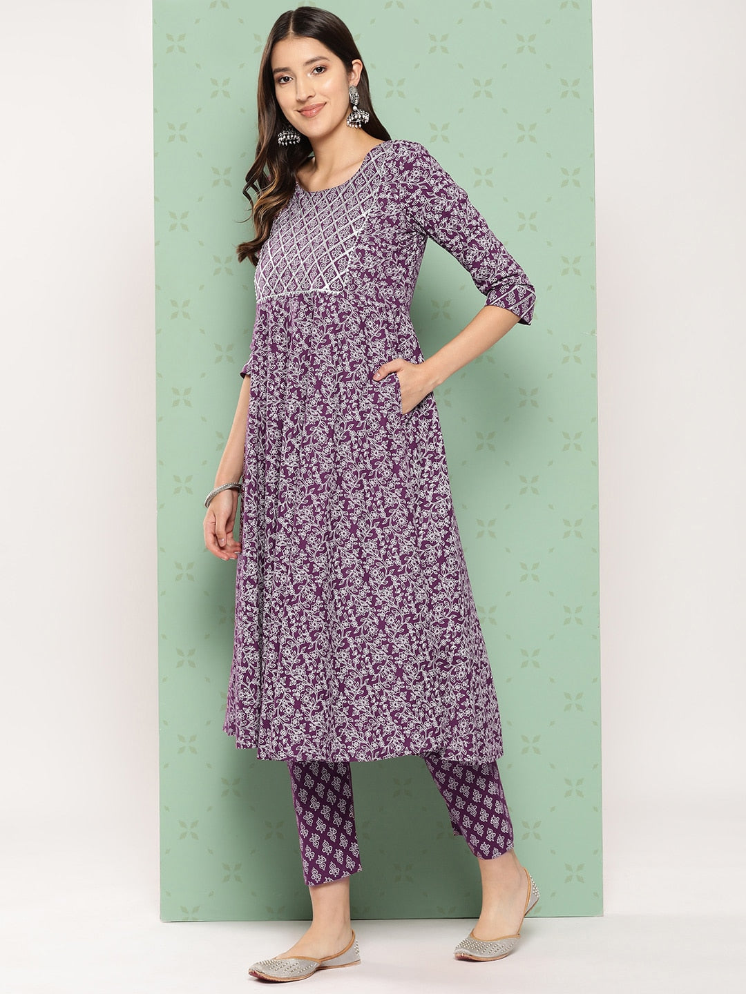 Kalini Women Ethnic Motifs Printed Empire Gotta Patti Kurta with Trousers & With Dupatta - Distacart
