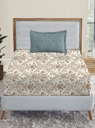 MYTRIDENT Dusk and Dawn Beige Ethnic Motifs Cotton 144 TC Single Bedsheet 1 Pillow Cover - Distacart