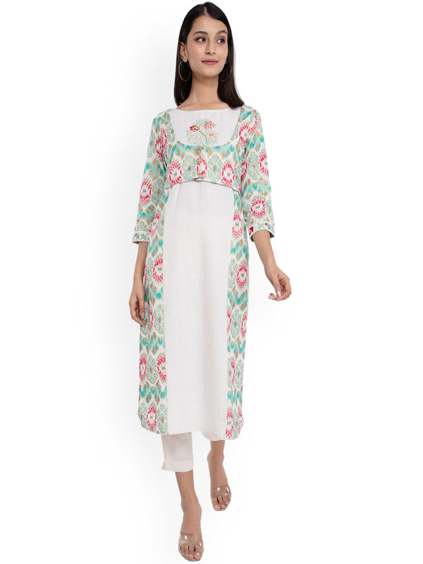 Kalini Women White Floral Printed Thread Work Kurta - Distacart