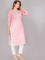 Thumbnail for Kalini Women Pink & White Ethnic Motifs Printed Thread Work Floral Kurta - Distacart