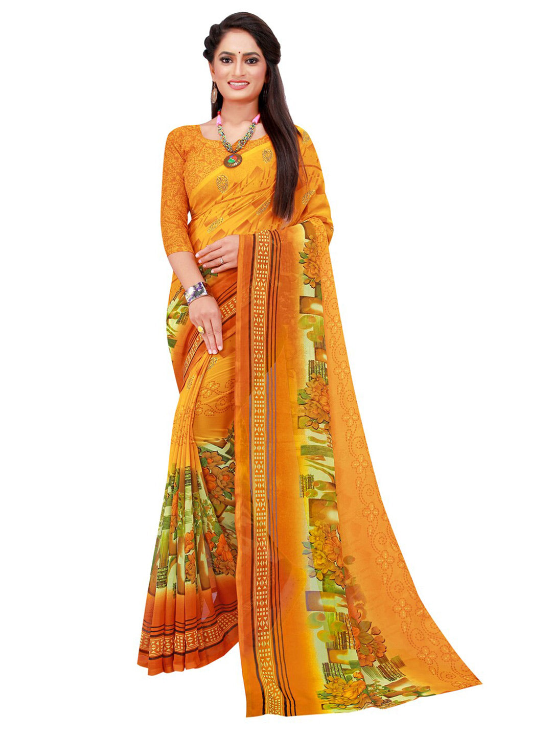 Kalini Pack of 2 Navy Blue & Yellow Pure Georgette Sarees - Distacart