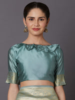 Thumbnail for Mitera Grey & Turquoise Blue Silk Blend Woven Design Kanjeevaram Saree - Distacart