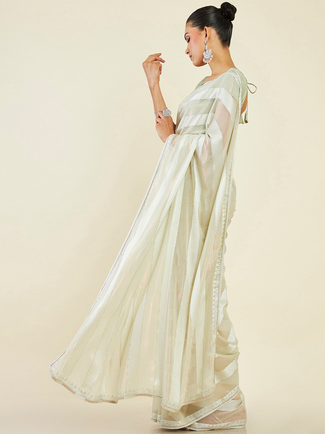 Soch Striped Embellished Zari Pure Georgette Saree - Distacart