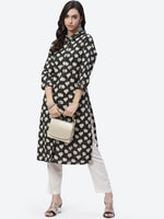 Thumbnail for Biba Women Black and White Ethnic Motifs Print Straight Kurta - Distacart