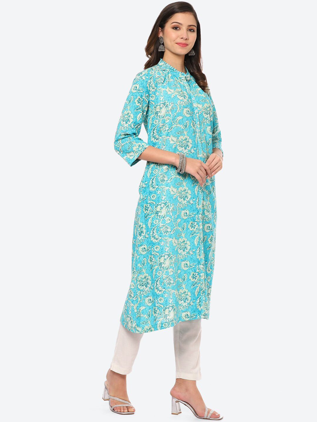 Biba Women Turquoise Blue Ethnic Motifs Printed Kurta - Distacart