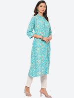 Thumbnail for Biba Women Turquoise Blue Ethnic Motifs Printed Kurta - Distacart