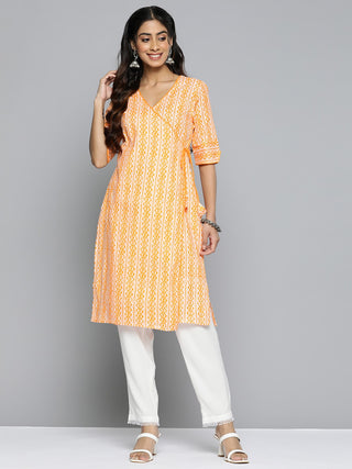 HERE&NOW Ethnic Motifs Printed Straight Angrakha Kurta - Distacart