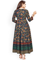 Thumbnail for Kalini Women Navy Blue & Beige Ethnic Motifs Printed Anarkali Kurta with Tie-Ups - Distacart