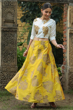Thumbnail for Juniper Women`s Mustard Dupion Printed Flared Lehenga Choli Sets - Distacart