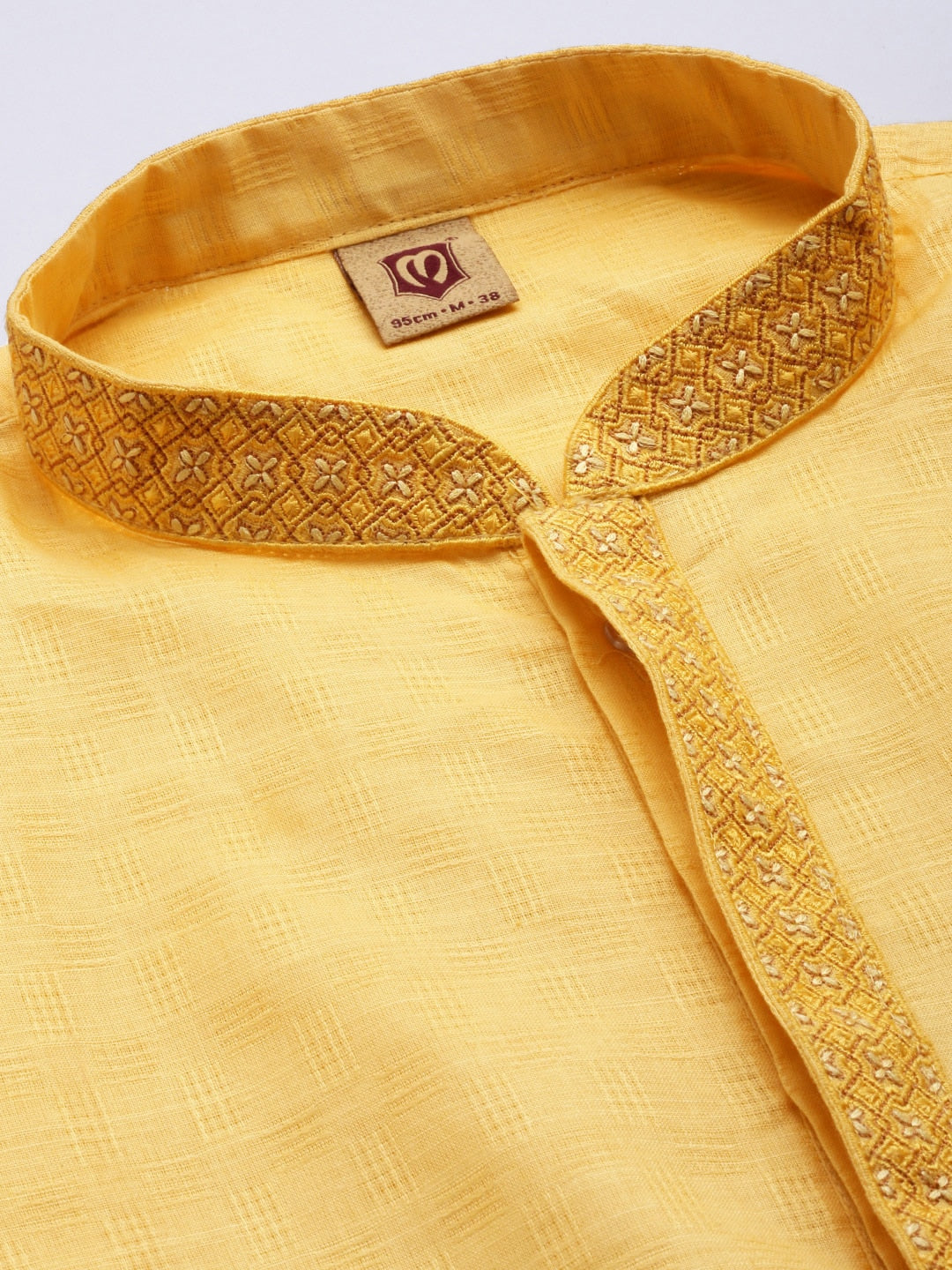 Manyavar Men Yellow & White Solid Pure Cotton Kurta with Pyjamas - Distacart