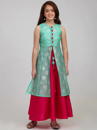 Thumbnail for NOZ2TOZ Sea Green & Pink Printed Foil Print Ready to Wear Lehenga Choli For Girls - Distacart