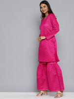 Thumbnail for HERE&NOW Women Pink Ethnic Motifs Printed Gotta Patti Kurta with Sharara With Dupatta - Distacart