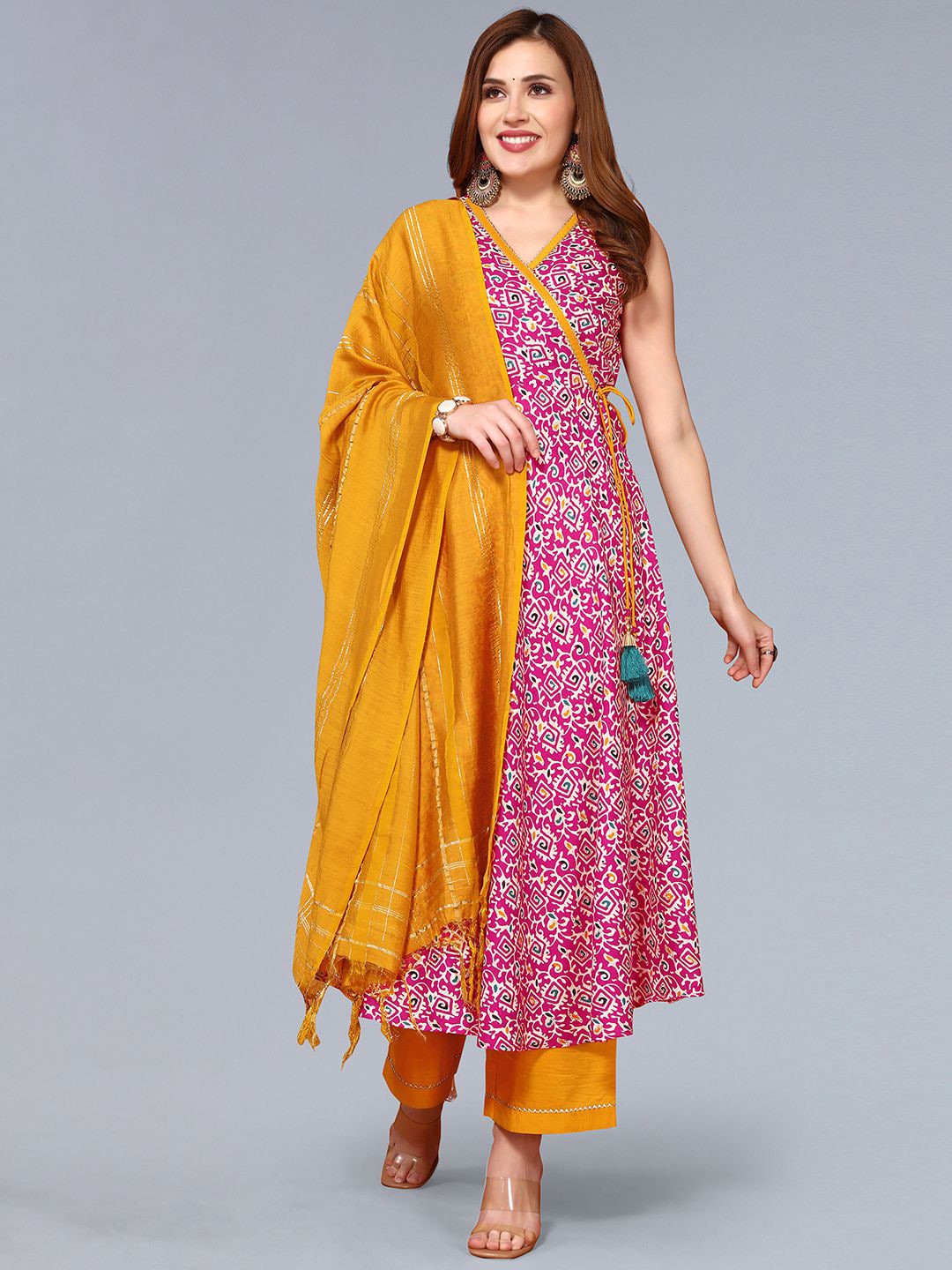 Kalini Ethnic Motifs Printed Angrakha Kurta & Trousers With Dupatta - Distacart