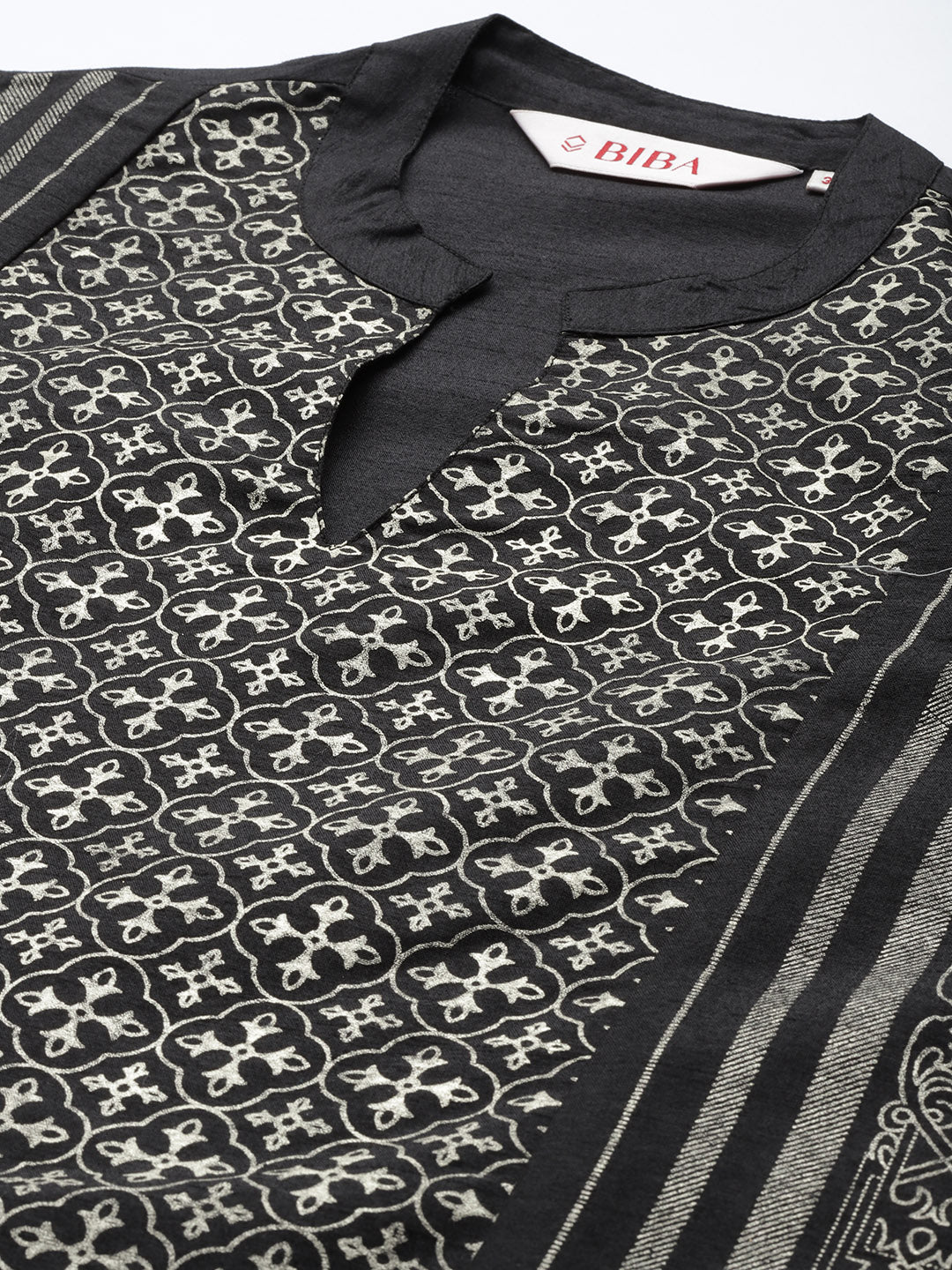 Biba Women Black & Grey Ethnic Motifs Printed Kurta with Trousers & Dupatta - Distacart