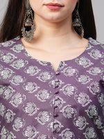 Thumbnail for Kalini Notched Neck Printed Kurta with Trousers - Distacart