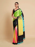 Thumbnail for Sangria Lime Green & Blue Satin Saree - Distacart