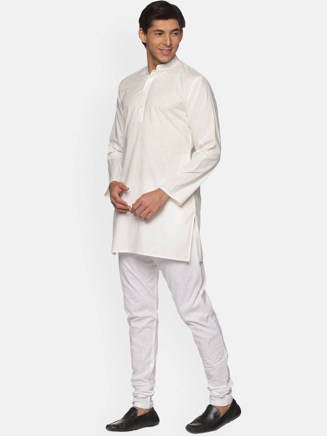 Sethukrishna Men Cream-Coloured Striped Pure Cotton Kurta with Pyjamas - Distacart