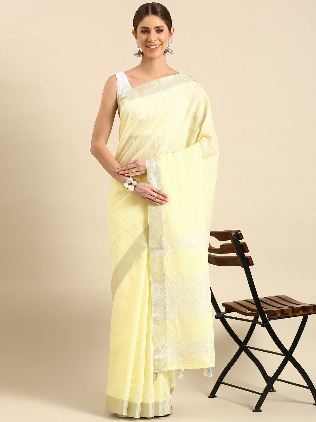 Kalini Woven Design Striped Zari Pure Linen Saree - Distacart