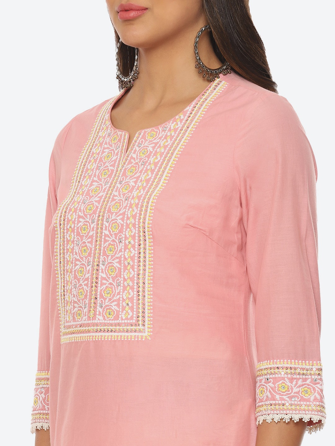 Biba Floral Embroidered Cotton Kurta - Distacart