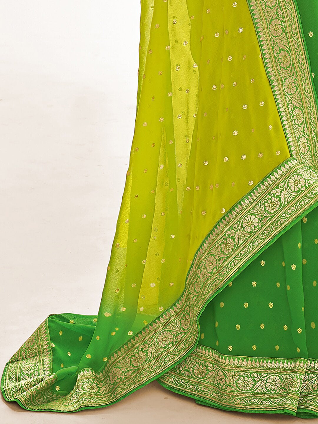 Saree Mall Green & Yellow Ethnic Motifs Embroidered Silk Blend Mangalagiri Sarees - Distacart