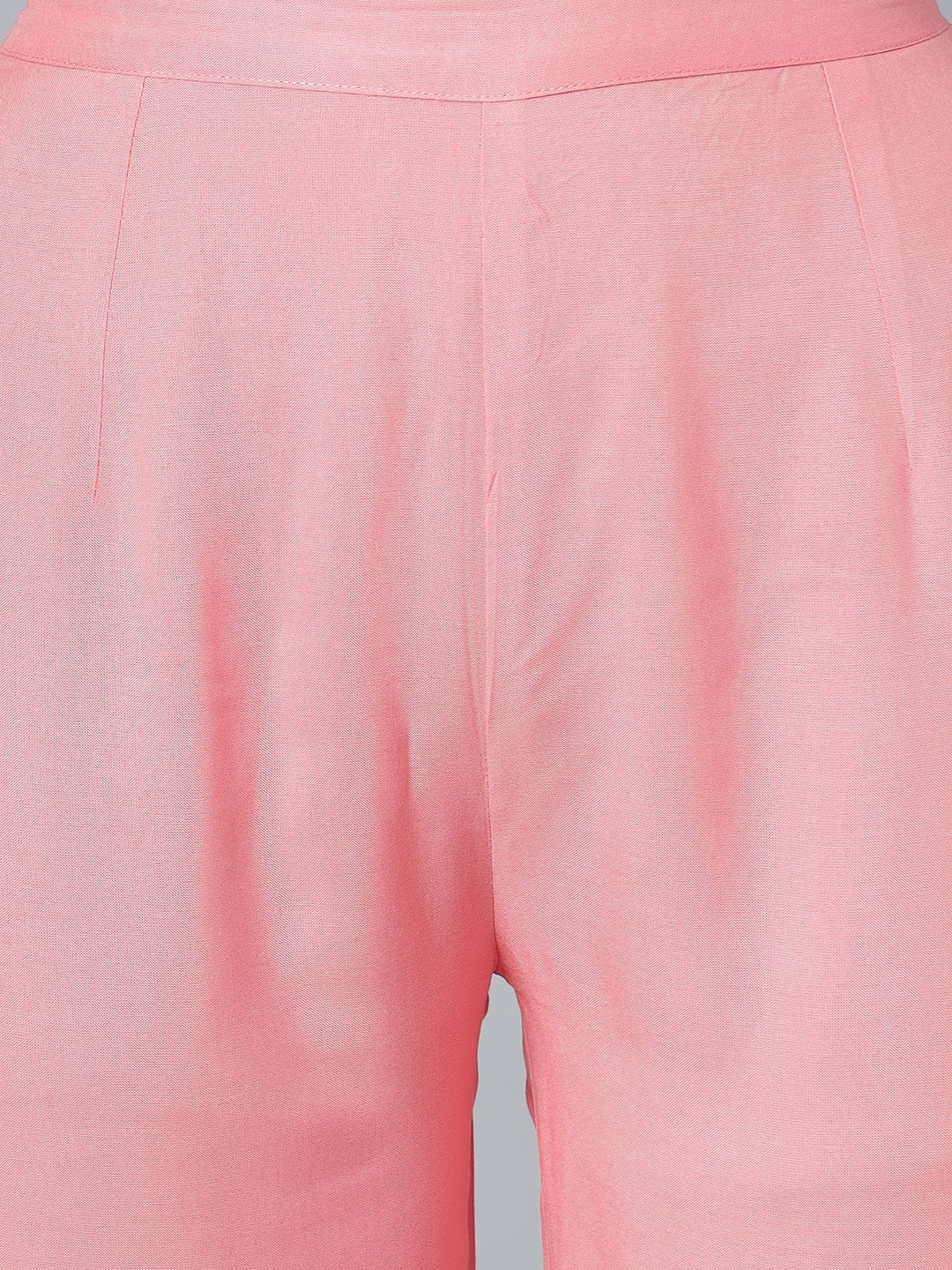 Khushal K Women Pink Yoke Design Embroirdered Kurta with Trousers - Distacart