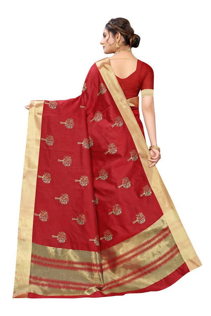 Vamika Red Cotton Polyster Silk Weaving Saree (Kerala Forest)