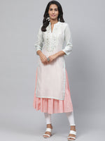 Thumbnail for Biba Women Sea Green & Pink Yoke Design Layered A-Line Kurta - Distacart