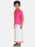 Thumbnail for Sethukrishna Pink & White Solid Shirt with Veshti Set For Boys - Distacart