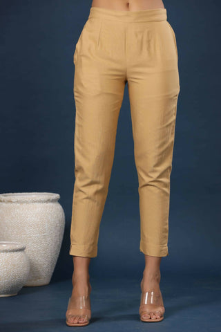 Juniper Women Gold Cotton Flex Solid Slim Fit Pant/Slim Pant - Distacart
