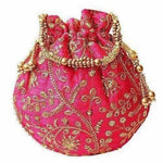 Thumbnail for Ethnic Clutch Silk Potli Batwa Pouch Bag with Metal Bead work Gift For Women - Distacart