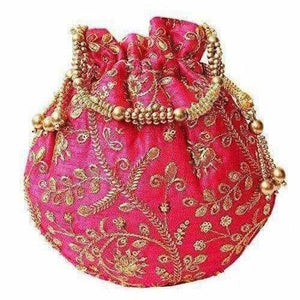 Ethnic Clutch Silk Potli Batwa Pouch Bag with Metal Bead work Gift For Women - Distacart