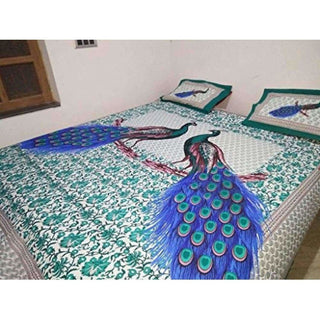 Multicolored Cotton Jaipuri Print Traditional Double Bedsheet with 2 Pillow Cover - Distacart