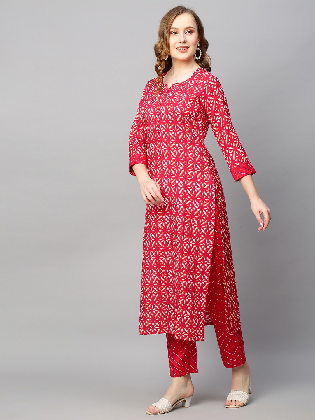 Kalini Women Pink Ethnic Motifs Printed Kurta with Trousers - Distacart